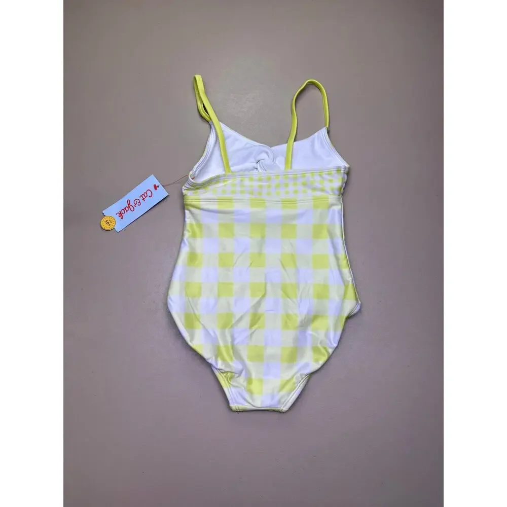 Cat & Jack Girls Yellow Gingham One Piece Swimsuit Size S 6/7 NWT Cutout UPF 50